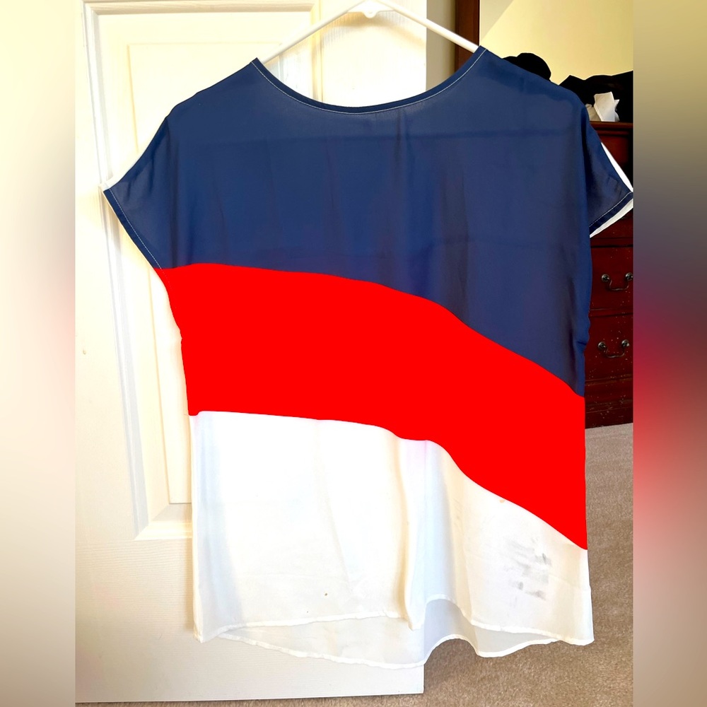 Red white and blue shirt sleeve blouse